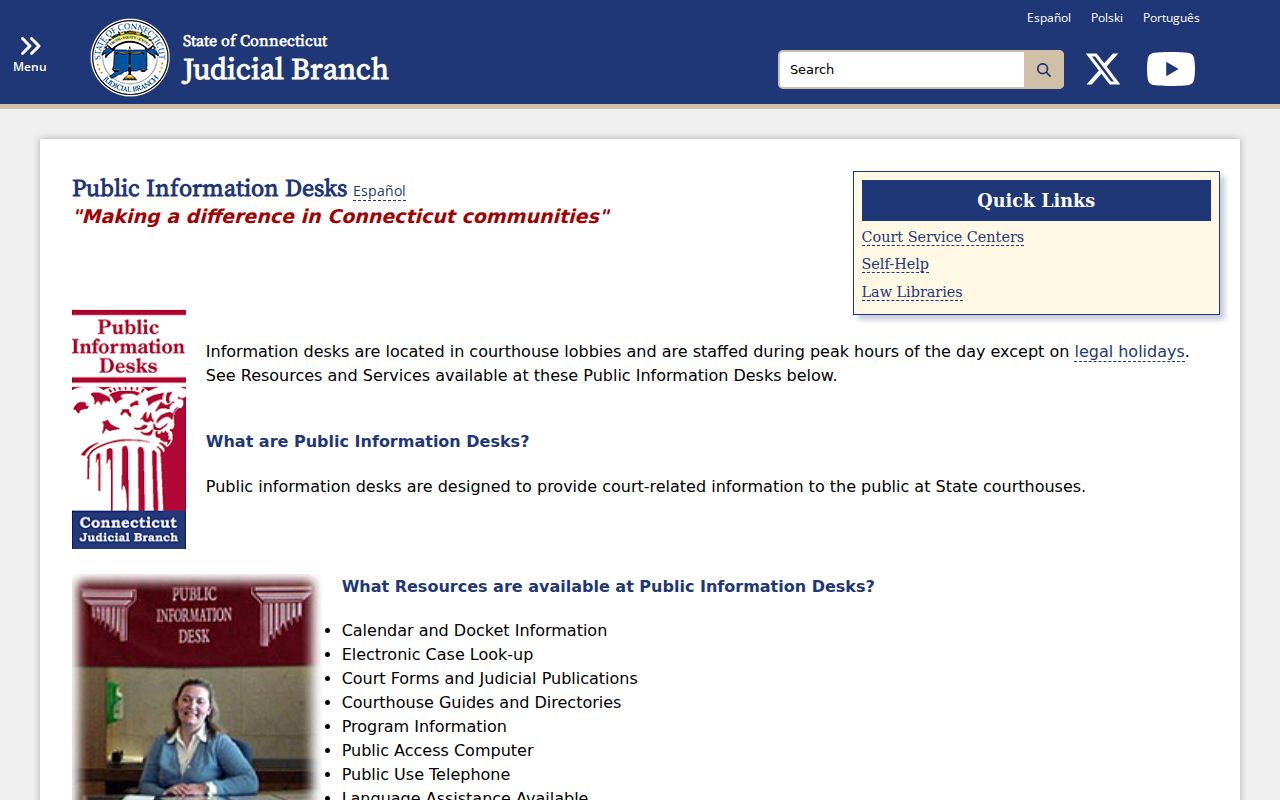 Hartford courthouse Public Information Desk services