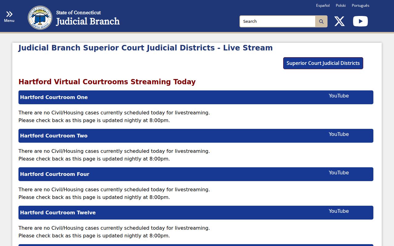 Connecticut Judicial Branch Hartford public court list
