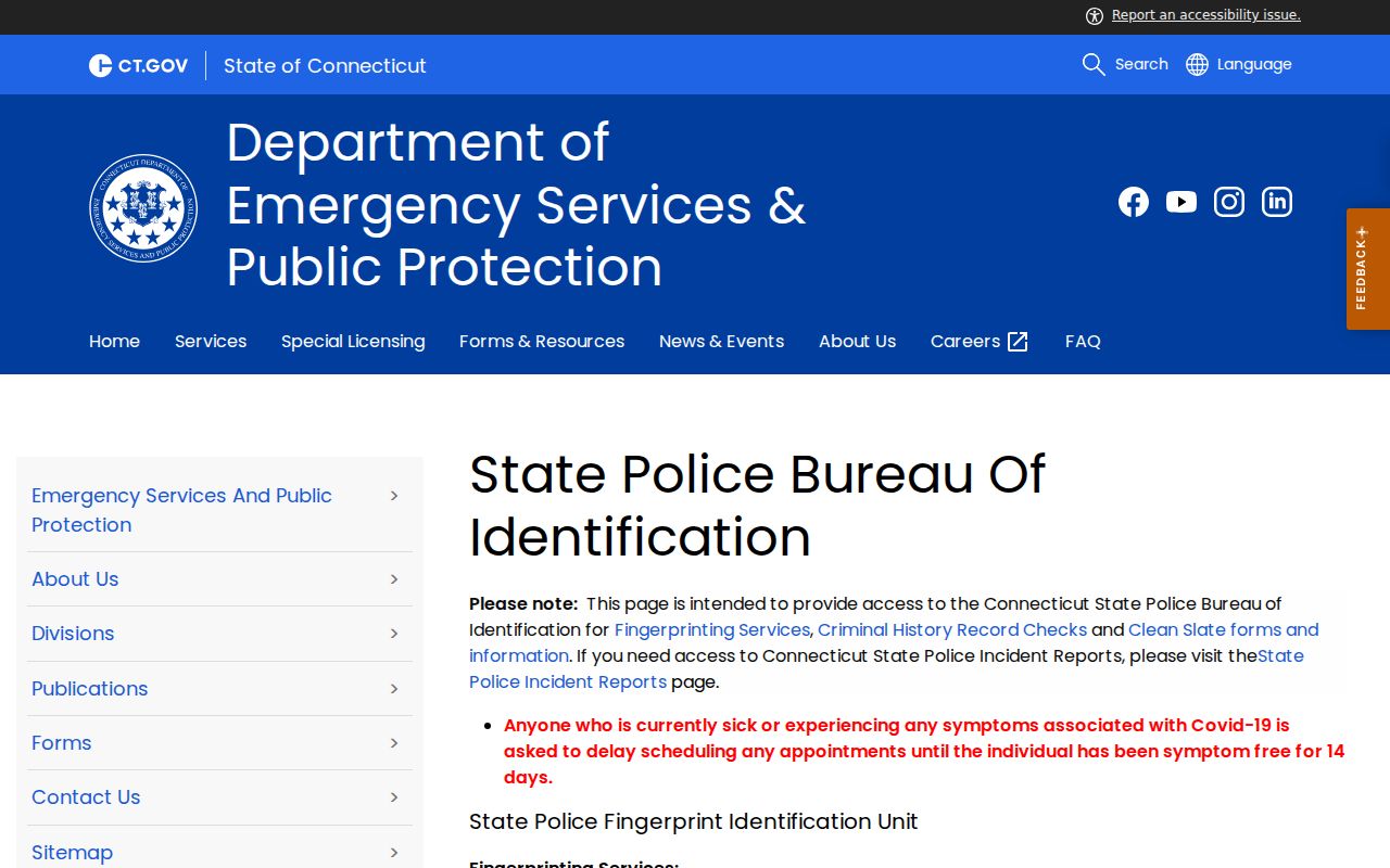 Connecticut SPBI criminal history and Clean Slate records page