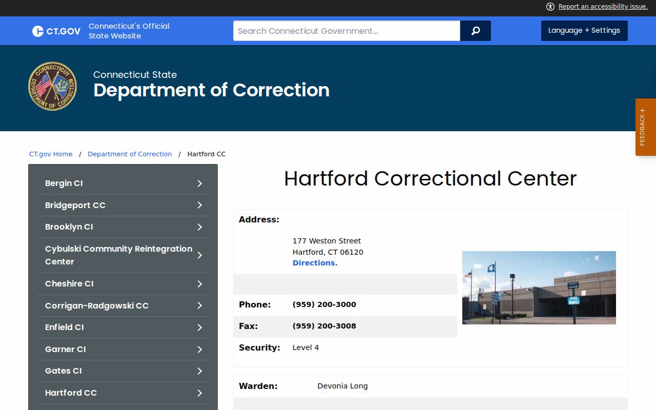 Connecticut DOC Hartford Correctional Center information